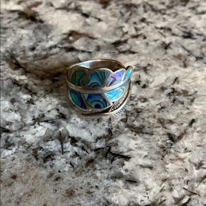Genuine Abalone Feather Ring. Resizable!